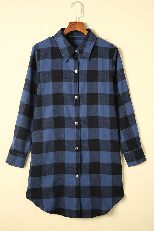 Turn-Down Collar Plaid Shirt Coat